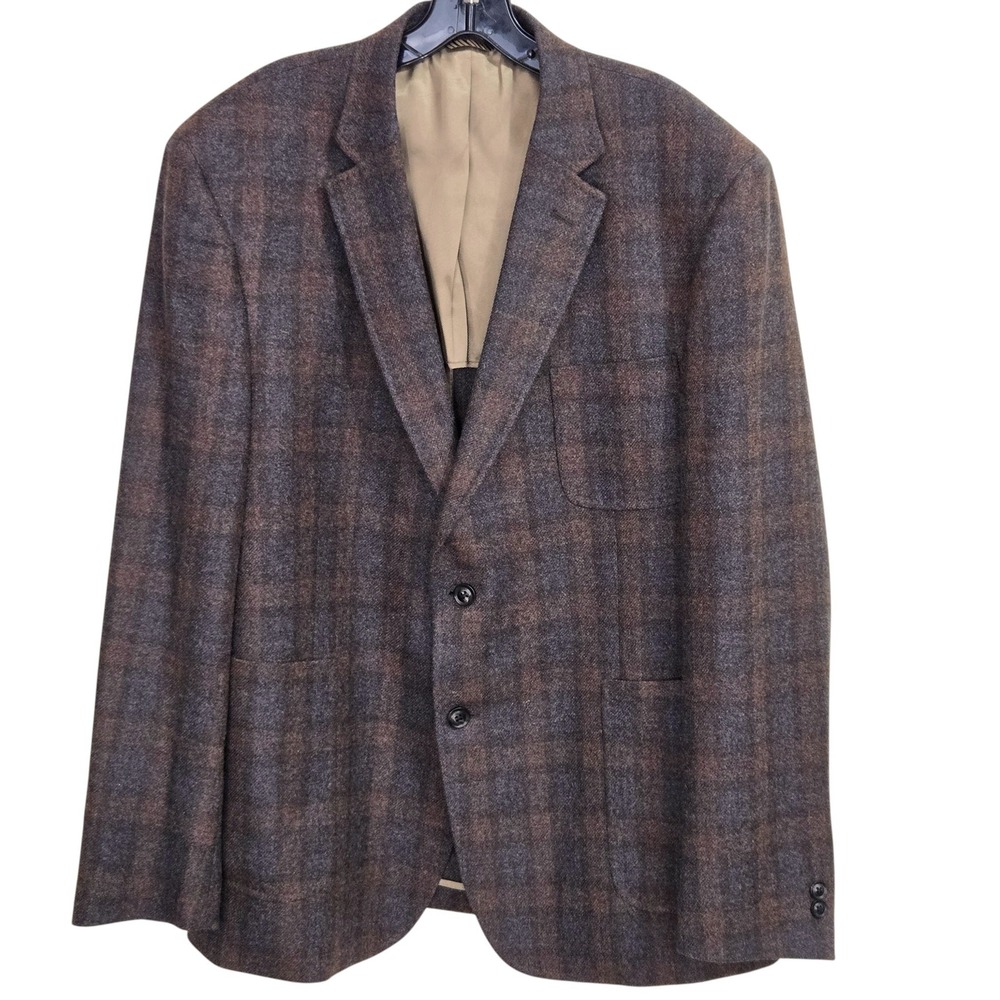 Billy Reid Wool Sport Coat Men 46R Brown Grey Plaid 2 Button Blazer Unstructured
